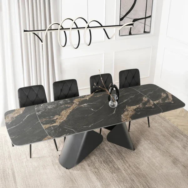 product-3699-1 VERONA Ceramic Folding Table 160-240 cm Marmură neagră/Negru — Mese