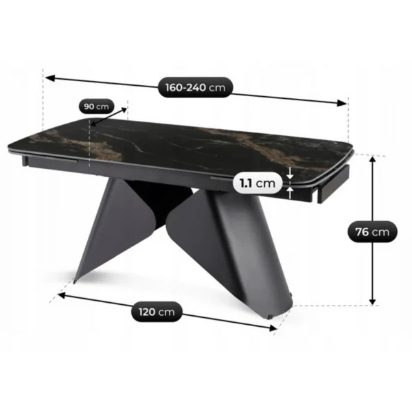product-3699-10 VERONA Ceramic Folding Table 160-240 cm Marmură neagră/Negru — Mese