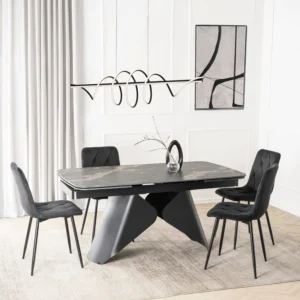 product-3699-2 VERONA Ceramic Folding Table 160-240 cm Marmură neagră/Negru — Mese