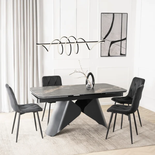 product-3699-2 VERONA Ceramic Folding Table 160-240 cm Marmură neagră/Negru — Mese