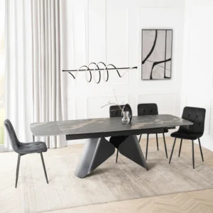 product-3699-3 VERONA Ceramic Folding Table 160-240 cm Marmură neagră/Negru — Mese