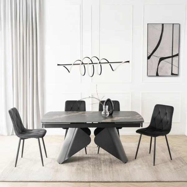 product-3699-4 VERONA Ceramic Folding Table 160-240 cm Marmură neagră/Negru — Mese