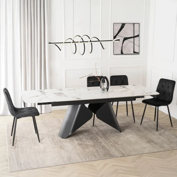 product-3700-3 VERONA Ceramic Folding Table 160-240 cm Marmură albă/Negru — Mese