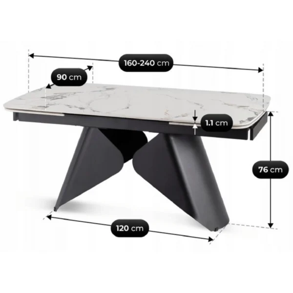 product-3700-9 VERONA Ceramic Folding Table 160-240 cm Marmură albă/Negru — Mese