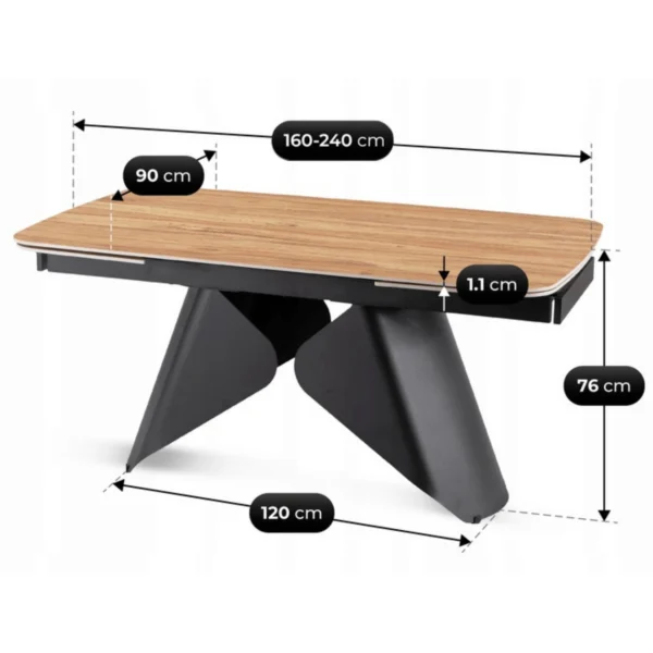 Masă extensibilă din ceramică VERONA 160–240 cm Stejar/Negru