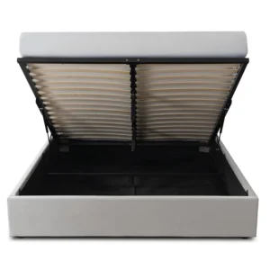 Pat MARSEILLE 160x200 cu spațiu de depozitare, velur gri