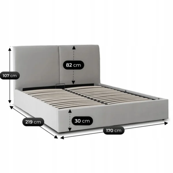 Pat MARSEILLE 160x200 cu spațiu de depozitare, velur gri