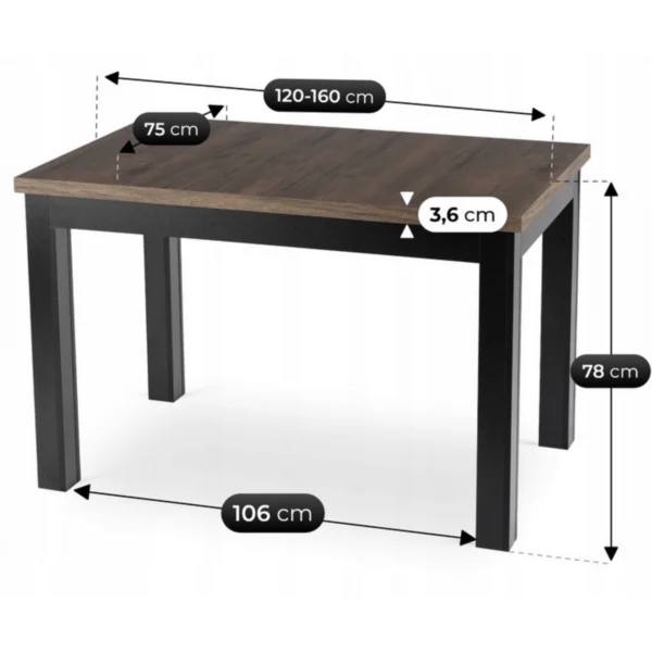 product-3709-6 Masa SKUBI extensibilă 120-160 cm, nuc/negru — Mese