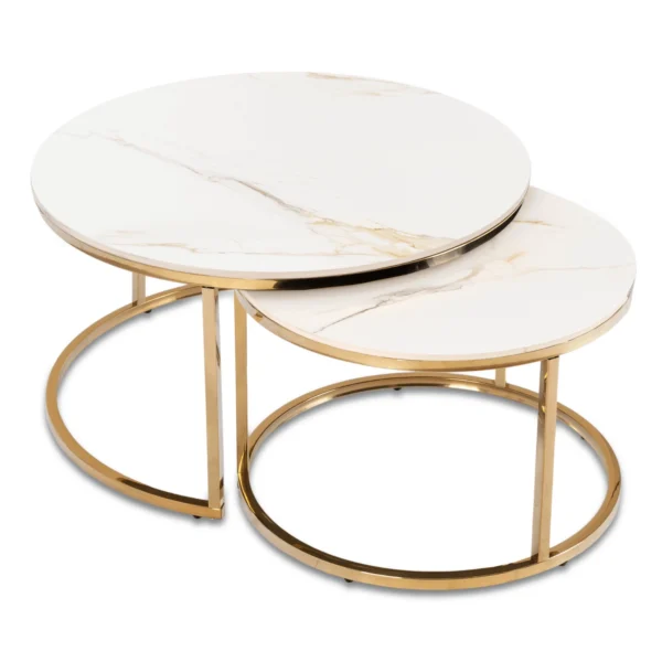 MILANO Set de masă ceramică Marmură albă / Aur — Măsuțe și banchete