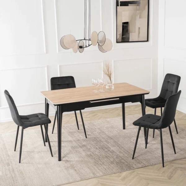 Masă extensibilă din ceramică SAMER 120–160 cm Stejar/Negru