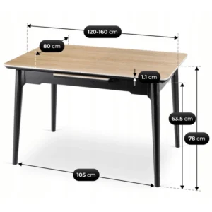 Masă extensibilă din ceramică SAMER 120–160 cm Stejar/Negru