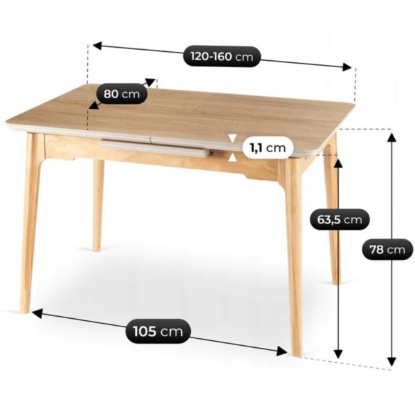 product-3727-8 SAMER Masă pliantă din ceramică 120-160 cm Stejar — Mese