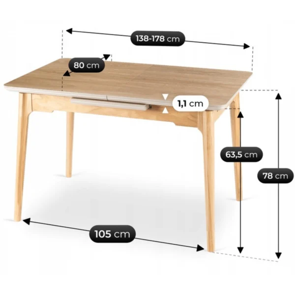 product-3728-8 SAMER masă pliantă din ceramică 138-178 cm stejar — Mese