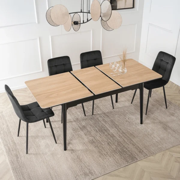 Masă extensibilă din ceramică SAMER 138–178 cm Stejar/Negru