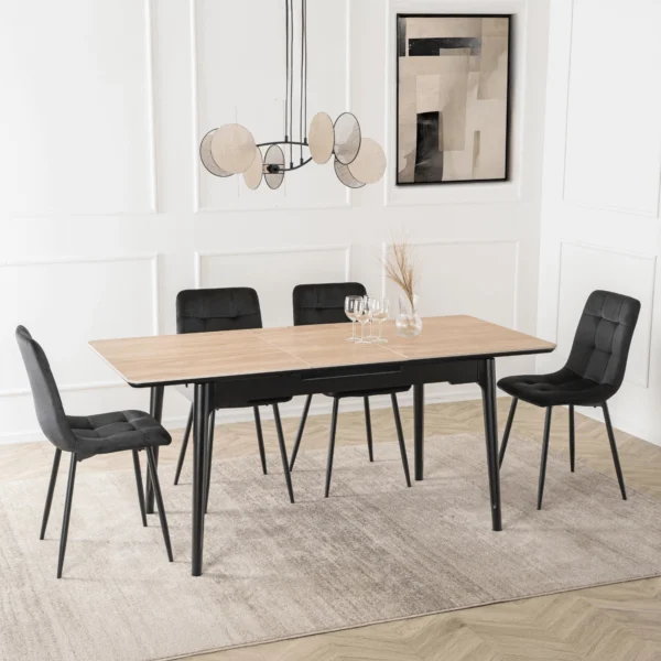 Masă extensibilă din ceramică SAMER 138–178 cm Stejar/Negru