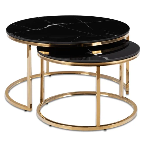 Set de masă din ceramică MILANO Marmură neagră/Auriu