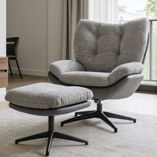 product-3750-0-1 FREMONT Scaun pivotant cu suport pentru picioare Gri/Negru