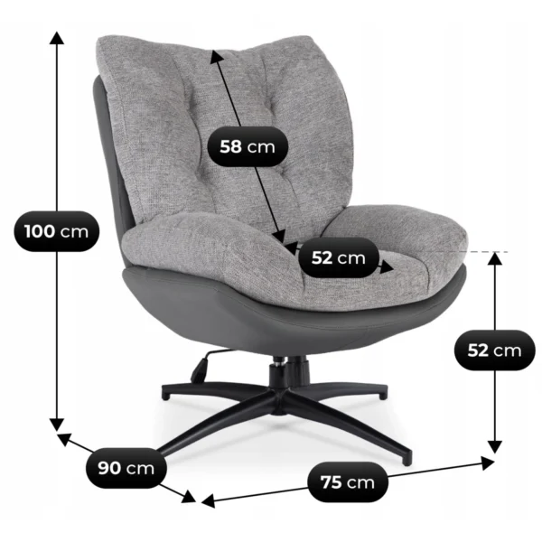 product-3750-6 FREMONT Scaun pivotant cu suport pentru picioare Gri/Negru