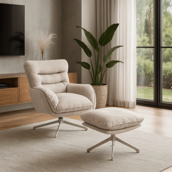 product-3755-0-1 PASADENA Fotoliu pivotant cu suport pentru picioare Culoare crem — Fotolii de relaxare