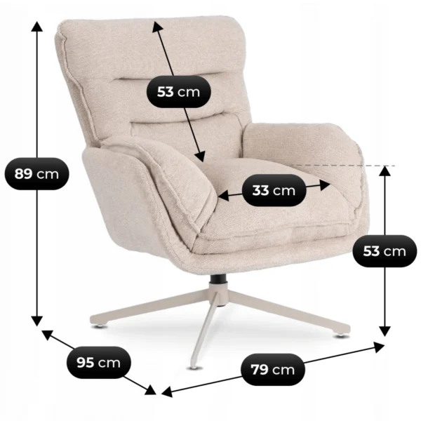 product-3755-6 PASADENA Fotoliu pivotant cu suport pentru picioare Culoare crem — Fotolii de relaxare