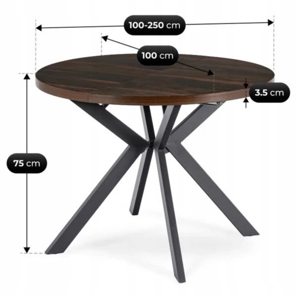 Masă extensibilă LUKAS 100-250 cm Nuc/Negru