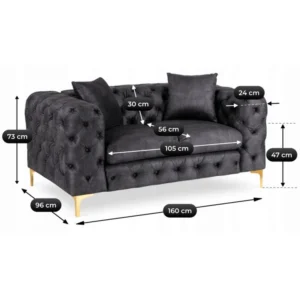 Canapea cu două locuri SORRENTO 2S, velur negru