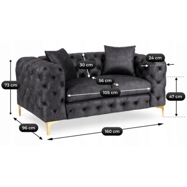 Canapea cu două locuri SORRENTO 2S, velur negru