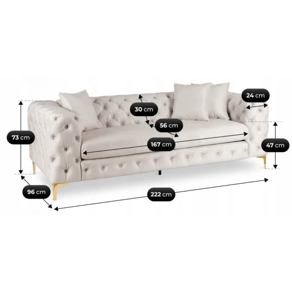 product-3787-7 SORRENTO 3S canapea cu trei locuri din velur crem — Canapele și sofale