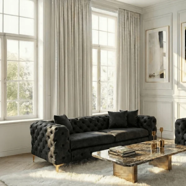 product-3788-0-1 SORRENTO 3S canapea cu trei locuri Velur negru — Canapele și sofale