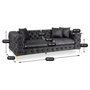 product-3788-7 SORRENTO 3S canapea cu trei locuri Velur negru — Canapele și sofale
