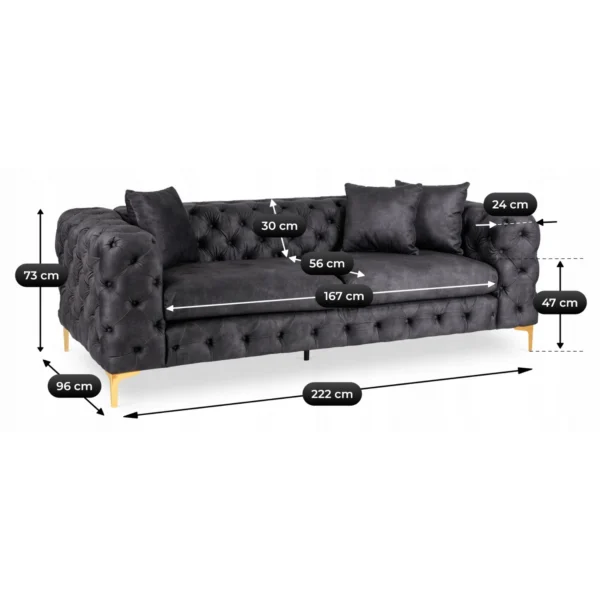 product-3788-7 SORRENTO 3S canapea cu trei locuri Velur negru — Canapele și sofale
