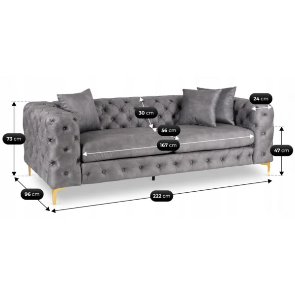 product-3789-7 SORRENTO 3S canapea cu trei locuri Velur gri — Canapele și sofale