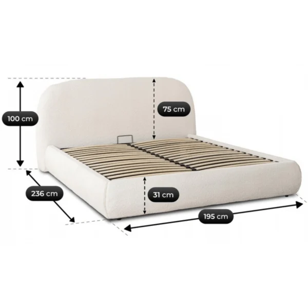 Pat ROSSO 160x200 cu spațiu de depozitare Cream Boucle