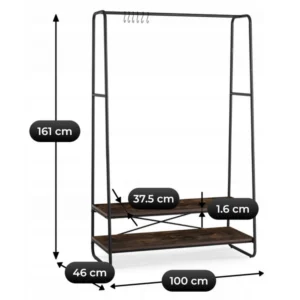 JOEL 100 cm cuier de hol cu rafturi stejar rustic/negru — Cuiere