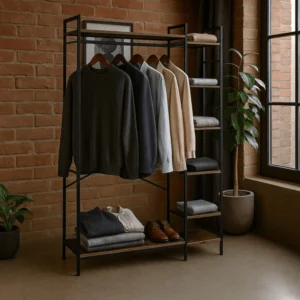 PIPER Cuier pentru hol 116 cm cu rafturi Stejar rustic/Negru