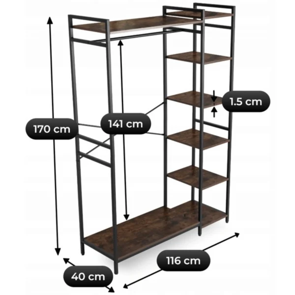 PIPER Cuier pentru hol 116 cm cu rafturi Stejar rustic/Negru