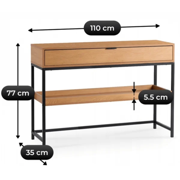 RUBY 100 cm Consolă de hol cu raft stejar/negru — MOBILA