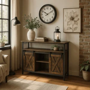 product-3820-0-1 Comodă ARLO de 100 cm cu rafturi, stejar rustic/negru — Comode