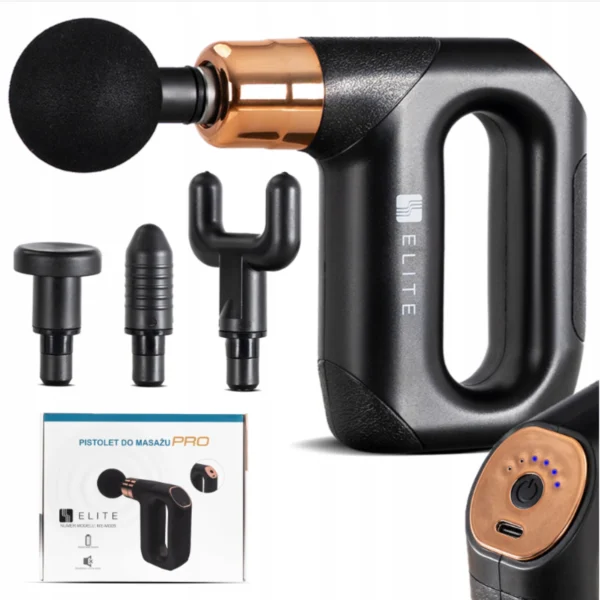 Pistol de masaj ME-MG05 cu 3 capete interschimbabile, negru