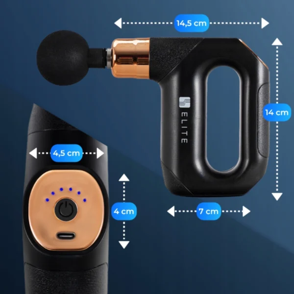 Pistol de masaj ME-MG05 cu 3 capete interschimbabile, negru