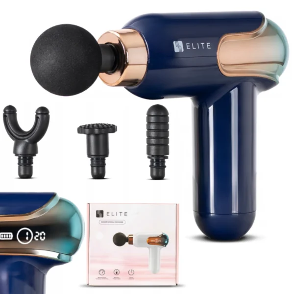 Pistol de masaj ME-MG08 cu 3 capete interschimbabile, albastru închis