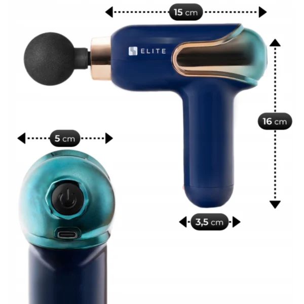 Pistol de masaj ME-MG08 cu 3 capete interschimbabile, albastru închis