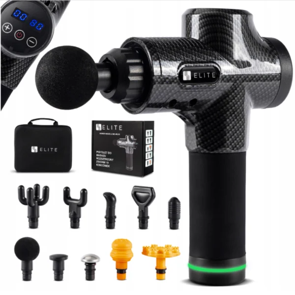 Pistol de masaj ME-MG09 cu 10 capete interschimbabile, negru