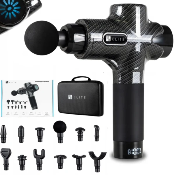 Pistol de masaj ME-MG06 cu 12 capete interschimbabile, negru