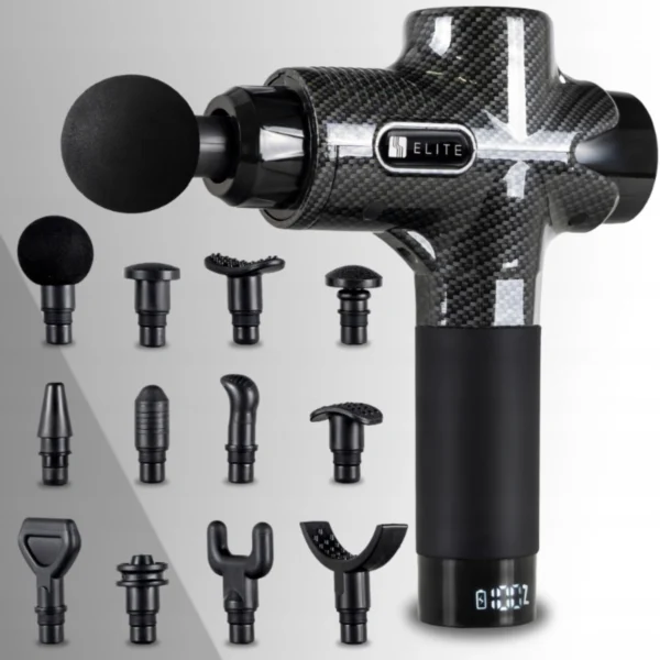 Pistol de masaj ME-MG06 cu 12 capete interschimbabile, negru