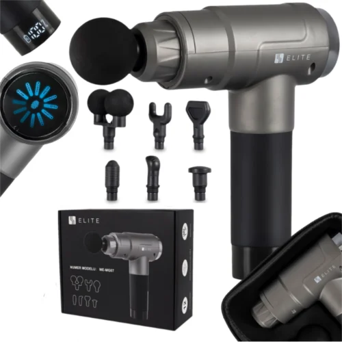 Pistol de masaj ME-MG07 cu 7 capete interschimbabile, gri