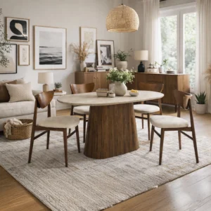 Masa ovală GIANNI 180 cm Travertin/Nuc