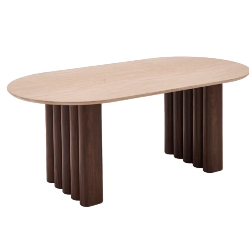 Masă ovală DARIO 200 cm Travertin/Nuc