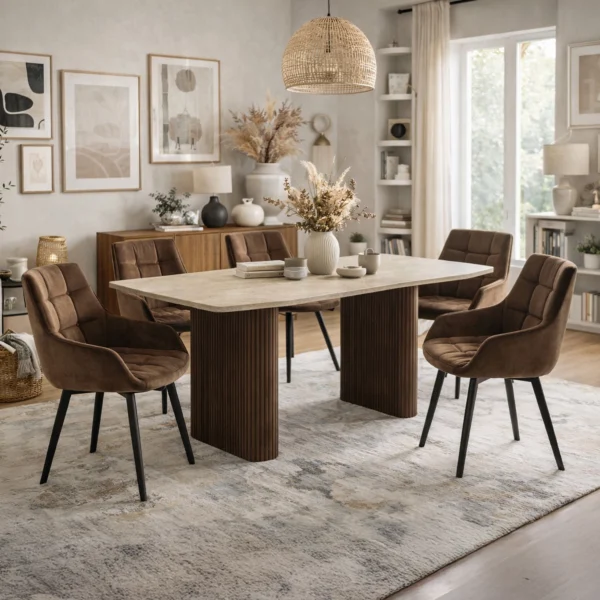 product-3846-0 ARAMIS Masă dreptunghiulară 180 cm Travertin/Oak — Mese