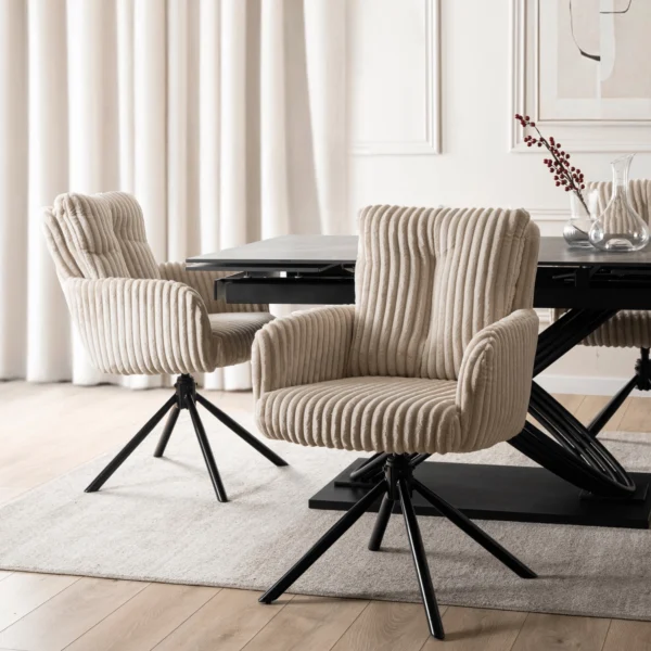 JUNE Scaun pivotant din catifea bej pentru sufragerie